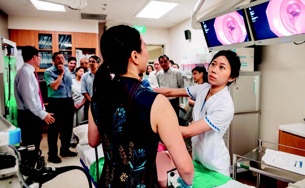 Colorectal surgeons and other staff demonstrating how colonoscopy is performed at the event to mark the launch of the SPRUCE Fund.