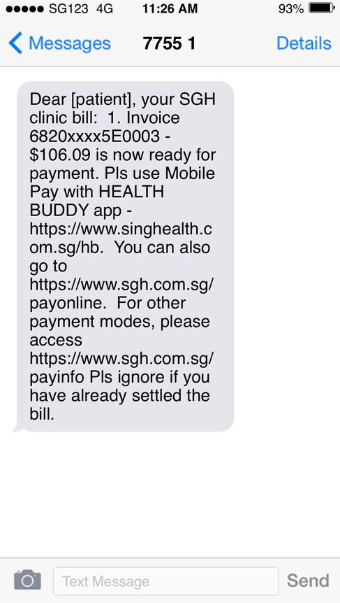 Sample SMS on bill